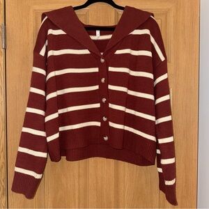 Boutique Sailor Collar Button-Front Sweater